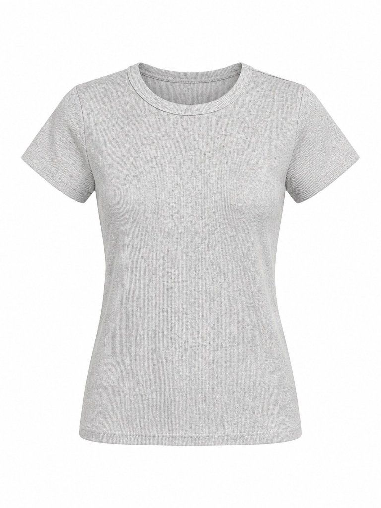 Dip Women’s Light Heather Gray Ribbed T-Shirt Short Sleeve Size M